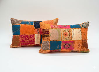 Orange Boho Patchwork Cushion Covers – Handmade Throw Pillows for Living Room