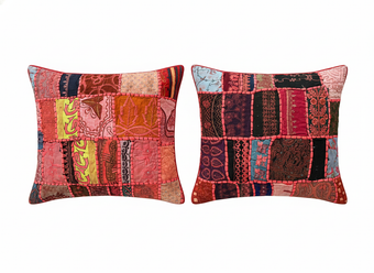 Red Patchwork Cushion Covers – Handmade Bohemian Throw Pillows for Living Room