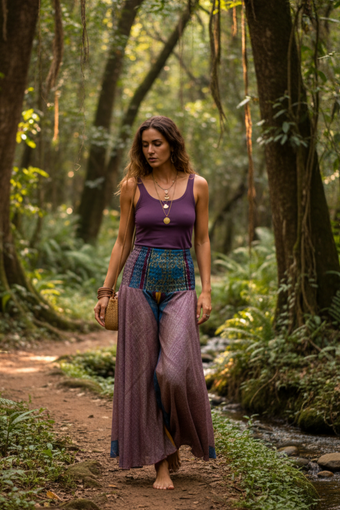 Women’s Dark Rouge Pink Boho Palazzo Pants – Elegant & Breezy Floral Wide-Leg Style SM