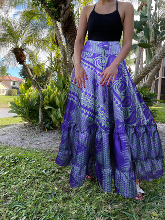Bohemian Purple Floral Long Skirt Pink Floral Festive Maxi Skirt ML