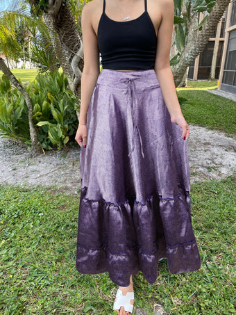 Womens Stylish Purple Beach Maxi Skirt Tiered Ruffle Boho Skirt ML