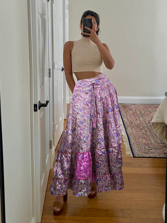 Summer Bubblegum Pink Beach Maxi Skirt Patchwork Boho Skirt Dress M/L