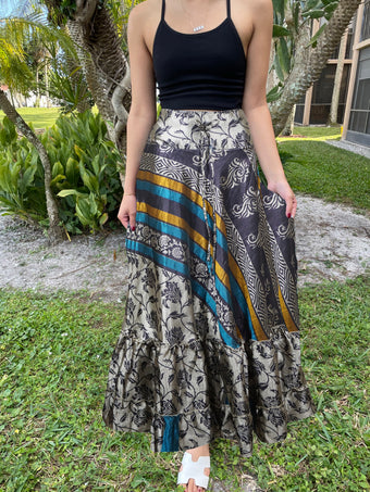 Maxi Skirts for Women Gray Flowy Handmade Skirt ML