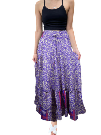 Maxi Skirts for Women Purple Floral Skirt Tiered Flowy Skirt ML