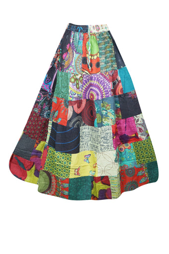 Women Handmade Boho Maxi Skirt | Multicolor Floral Patchwork Elegance S/M/L