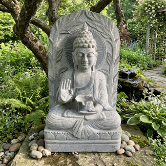 Blessing Bowl Buddha Statue Granite Buddha Sculpture Backyard Sanctuary