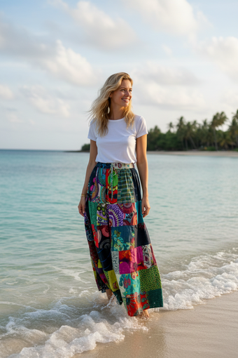 Handmade Boho Maxi Skirt for Women – Multicolor Floral Patchwork Bohemian Elegance S/M/L