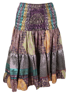 Womens Summer Ruched Skirt Purple Beach Recycle Silk Skirts S/M