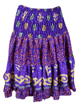 Womens Summer Ruched Skirt Medium Violet Beach Recycle Silk Skirts S/M