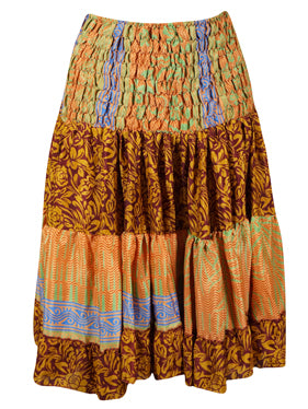 Womens Summer Ruched Skirt Squash Floral Beach Recycle Silk Skirts S/M