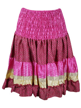 Women Boho Chic Skirt Pink Beach Recycle Silk Stylish Skirts S/M