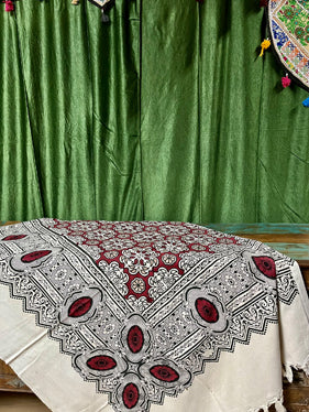 Cotton Picnic Throw Indi Boho Throw, White Red Floral Paisley Bedspread 100x90