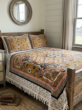 Printed Picnic Throw – 3pc Floral Bedding Set | Indian Cotton Bed Cover for Queen 90x100