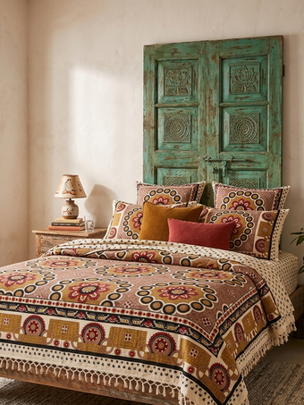 Handloom Picnic Throw & Indie Bedcover Set – Fabric Bedspread with Pillow Covers 60x90