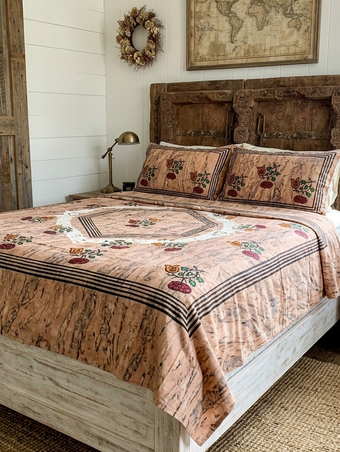 Handloom Red & White Floral Picnic Throw Bedspread Set with Matching Pillow 60x90