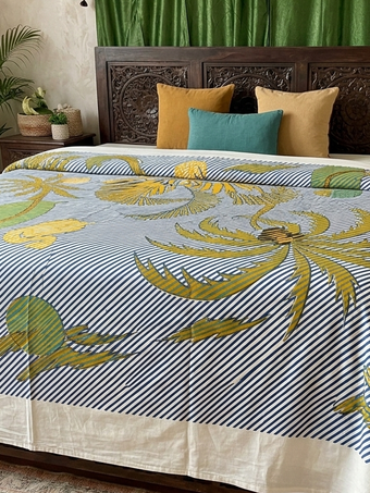Boho Blue Beach Blanket – Cotton Throw Bedspread | Lightweight Handloom Blanket 90x60
