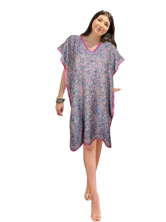 Gray Pink Pashmina Kaftan Dress, Warm Boho Caftan Lounge Wear ML