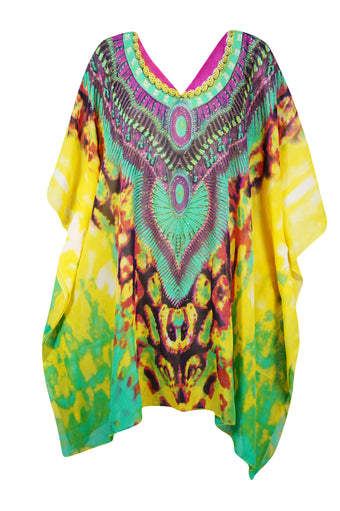 Women Sheer Beach Caftan Dress, Yellow, Green Oversized Cover Up Travel Kaftan 4XL