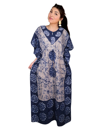 Women's Navy Blue Stylish Kaftan – Boho Chic Flowy Maxi Caftan Dress for Lounge & Travel L-3XL