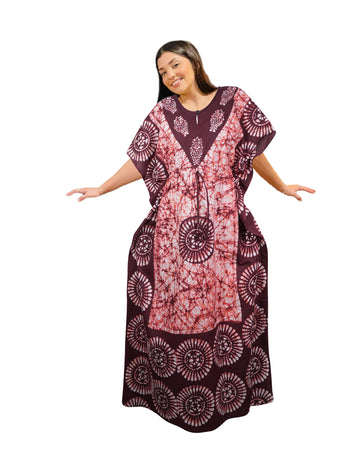 Women's Currant Red Boho Chic Kaftan – Flowy Maxi Caftan Dress for Resort & Everyday Elegance L-3XL