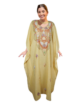 Women's Floral Embroidered Kaftan – Loose Fit Holiday Lounge Dress, Boho Housedress  4XL