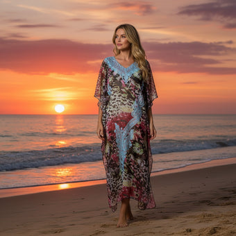 Black Embroidered Caftan – Stylish Travel-Ready Boho Dress for Women L-4XL