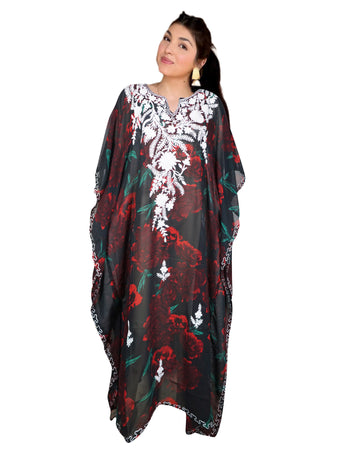 Black Rose Kimono Caftan – Elegant Summer Holiday Kaftan for Women L-4XL