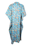 Womens Maxi Kaftan Dress, Cotton Blue floral Beach Maxi Dresses L-3X