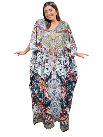 Boho Maxi Kaftan Dress for Women Multicolor Flowy Casual Caftan M-2XL