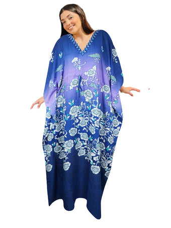 Womens Maxi Kaftan Dress Azure Blue Kimono Caftan Resort Dresses