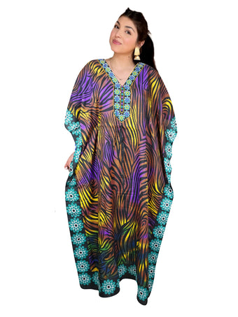 Womens Maxi Kaftan Dress Multicolor Kimono Caftan Resortwear