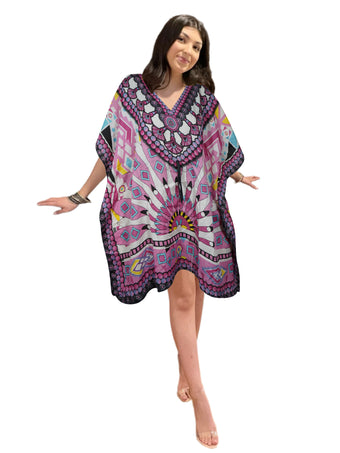 Women's Purple Boho Caftan – Short Hippie Beach Dress for Vibrant Summer Style L-2XL