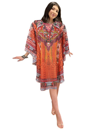 Boho Georgette Tunic Kaftan Dress – Maternity-Friendly Beach Cover-Up XL