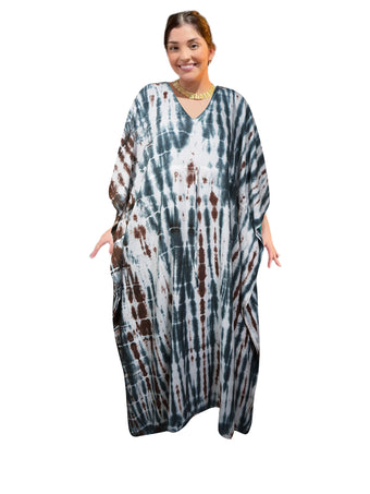 Boho Black & White Maxi Kaftan Dress – Soft, Flowy Caftan for Women Beach Cover Up 3XL