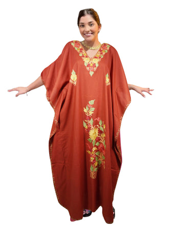 Women's Orange Kaftan Maxi Dress – Boho Cotton Caftan Lounge Wear, Ideal Gift for Her L-2XL