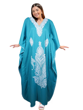 Women's Blue Kaftan Maxi Dress – Boho Cotton Caftan Lounge Dress, Perfect Gift Idea L-2XL