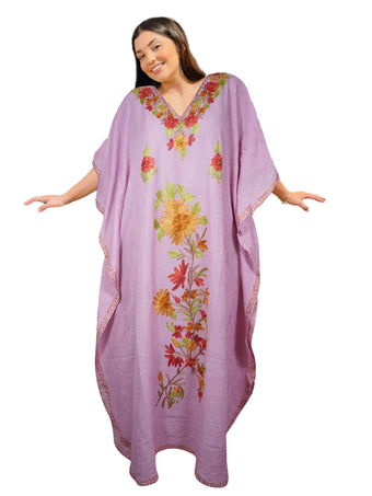 Womens Maxi Kaftan, Gift Pink Embroidered dress L-2XL