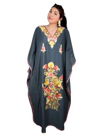 Women's Black Multicolor Cotton Maxi Kaftan – Oversized Loose Boho Summer Dress L-2X