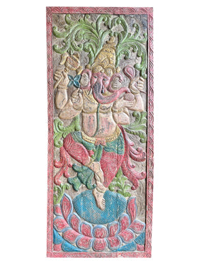 Vintage Ganesha Sliding Barn Door, Colorful Carved India Wall Art 84
