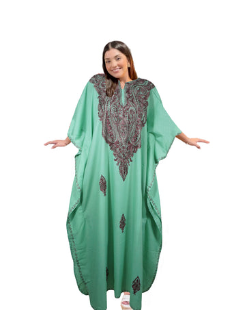 Women's Kaftan Muumuu Maxi Dress Embroidered Mint Green Boho Coverup L-2X