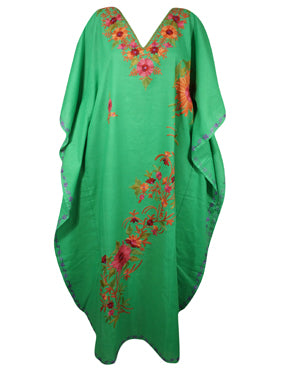 Women's Kaftan Maxi Dress, Handmade Gift, Parakeet Green Cruise Holidays Caftan L-2X