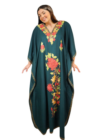 Women's Kaftan Maxi Dress, Teal Green Boho Maxi Dress, Beach Holidays, Lounger L-2X
