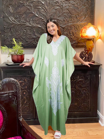 Women's Kaftan Maxi Dress, Mint Green Boho Maxi Dress, Beach Holidays, Lounger L-2X