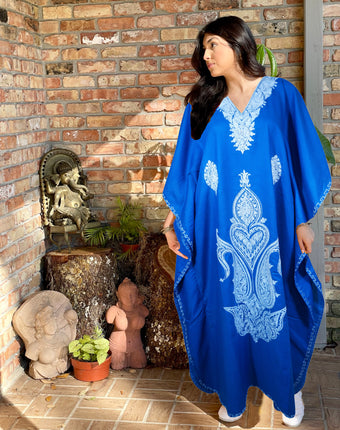 Womens Caftan Maxi dress, Blue Cotton Kaftan Dresses, Cover Up, Housedress L-2X