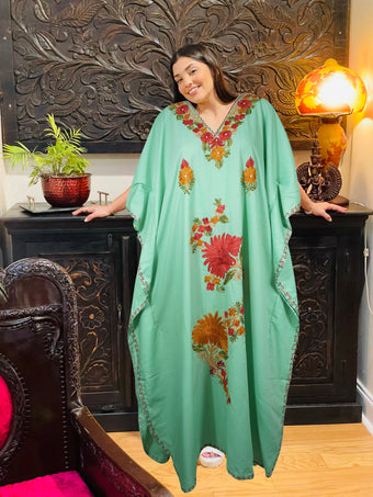 Holiday Kaftan Maxi dress Embroidered Oversized Kimono Caftan Dress L-2X