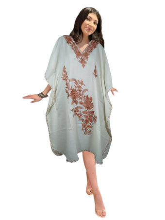 Womens White Dress, Cotton, Embroidered Kaftan Dresses L-2X