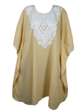 Women's Peach Puff Muumuu Caftan Short Dress, Cotton Embroidered Kimono Dresses L-2X