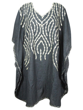 Womens Black Caftan Dress, Gift For Her, Beach Embroidered Short Dresses L-2X