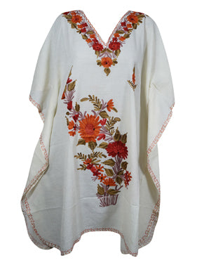 Kaftan For Womens, Snow White Short Dress, Gift For Her, Cotton Embroidered Dresses L-2X