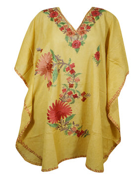Women's Yellow Muumuu Caftan Dress, Gift For Her, Cotton Embroidered Dresses L-2X
